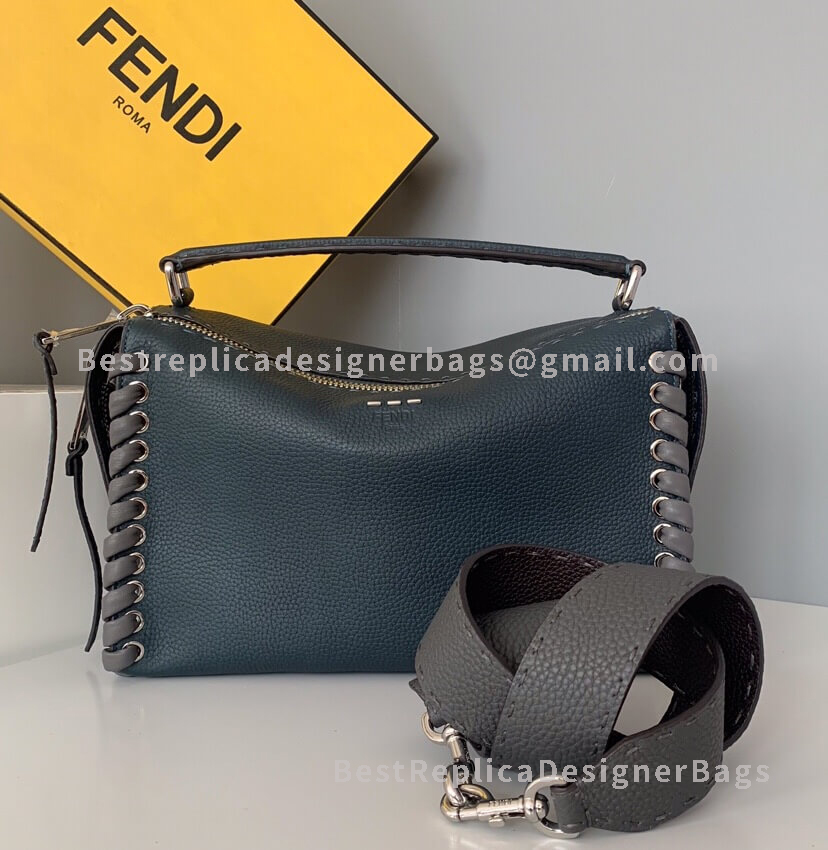 Fendi Mini Blue And Grey Leather Boston Bag 9763